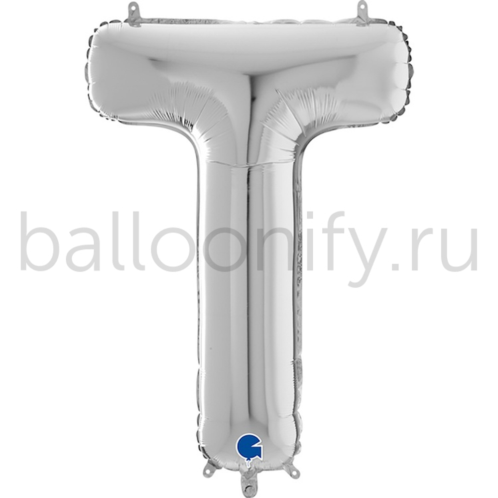 Фольгированная фигура, Буква Т 66 см Silver