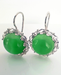 Серьги "Эстерелла", родированные, с кошачьим глазом, серебро 925*/Ф