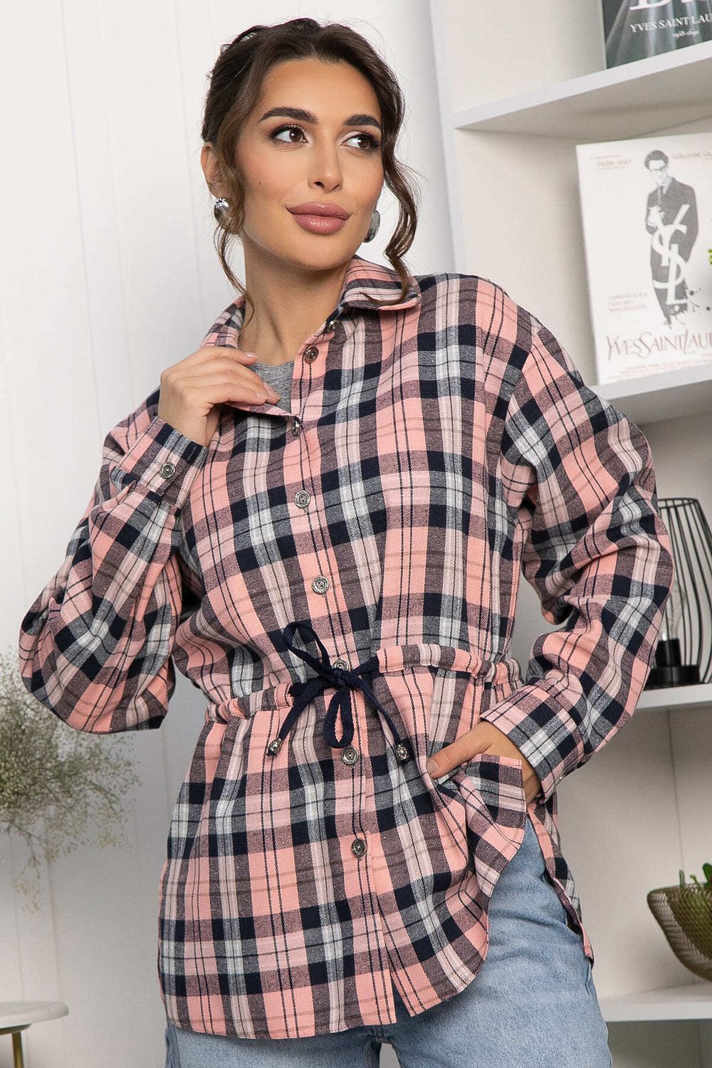 Рубашка хлопковая Джанет (персик/синий) Б14275-4М LT Collection