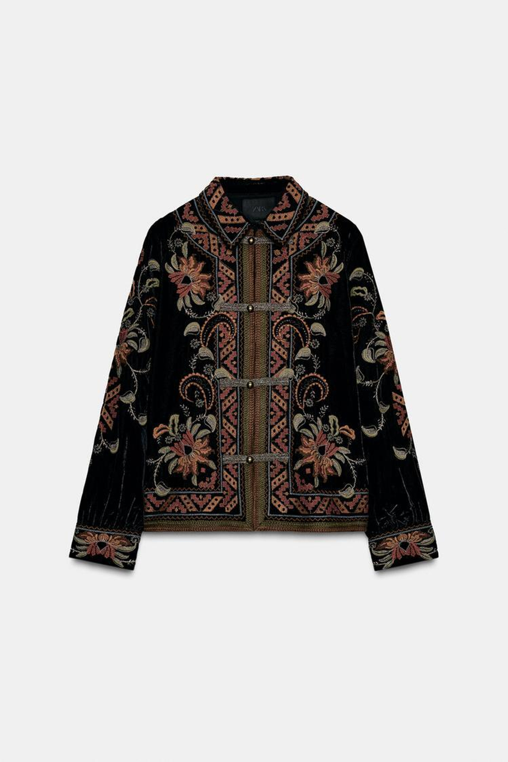 ZARA БАРХАТНАЯ КУРТКА С ВЫШИВКОЙ — ZW COLLECTION, ЧЕРНЫЙ
