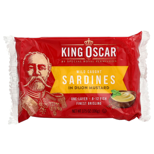 King Oscar, Сардины дикого улова с дижонской горчицой, в один слой, 106 г (3,75 унции)