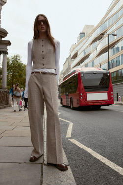 ZARA ЖИЛЕТ В КЛЕТКУ, БЕЖЕВЫЙ/ТЕМНО-СИНИЙ