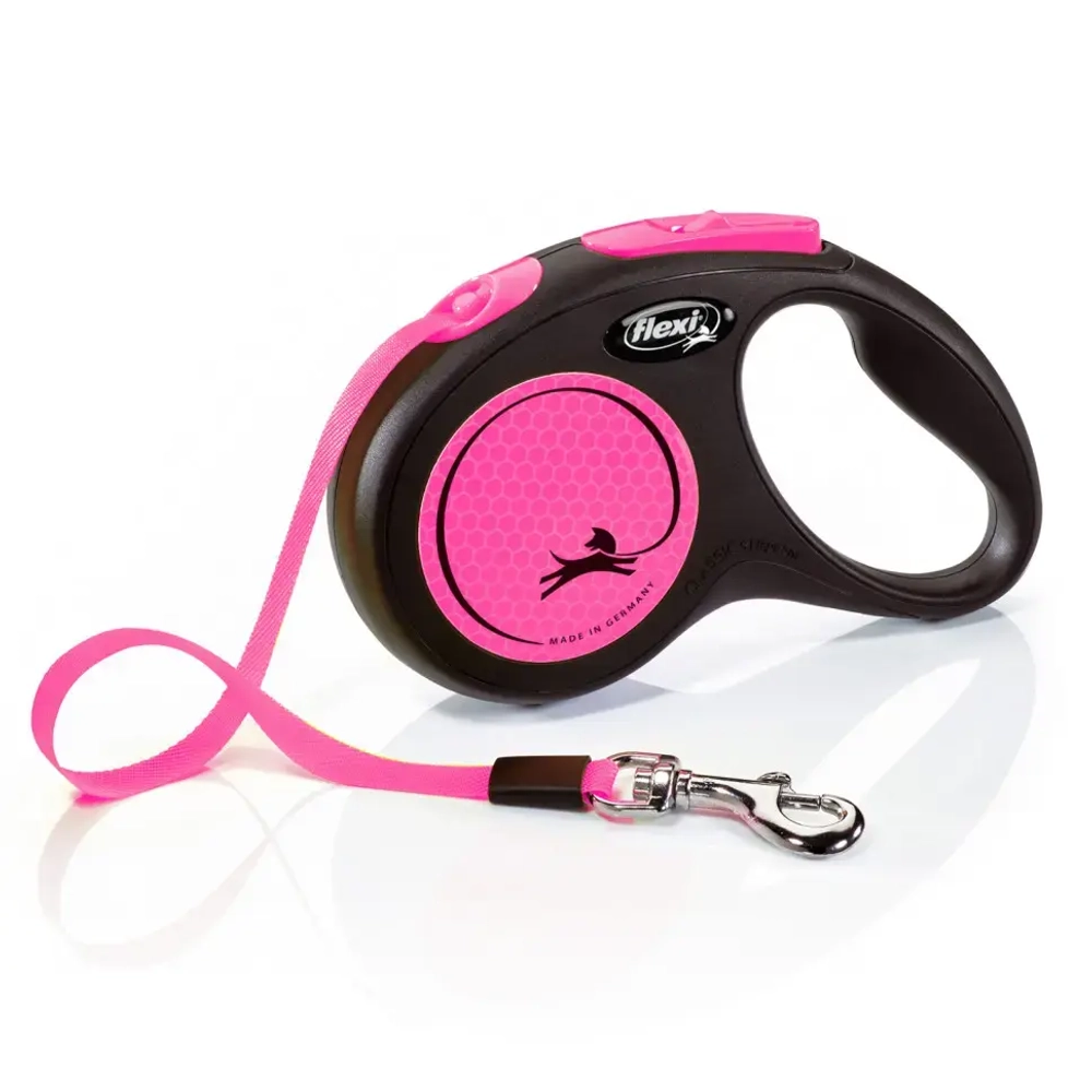 Flexi рулетка neon new classic s (до 15 кг) лента 5 м, светоотражающая, розовый неон