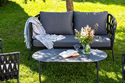 "Диего" лаунж-зона 4-местная плетеная из роупа (веревки), каркас алюминиевый темно-серый, роуп темно-серый