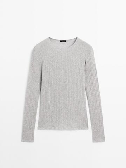 Massimo Dutti Футболка с ажурными деталями, серый
