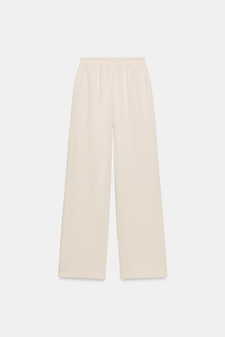 ZARA БРЮКИ ИЗ ТРИКОТАЖА ИНТЕРЛОК С ЭФФЕКТОМ ПОТЕРТОСТИ, ЭКРЮ