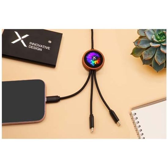 SCX.design C37 Зарядный кабель 5 в 1 из переработанного PET-пластика со светящимся логотипом и скругленным деревянным корпусо, мощностью 40 Вт