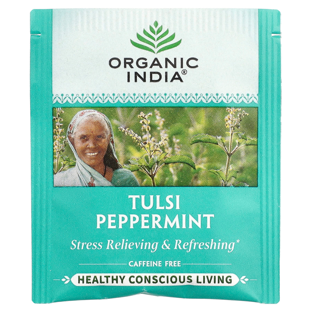 Organic India, чай тулси с перечной мятой, без кофеина, 18 пакетиков для заваривания, 30,6 г (1,08 унции)