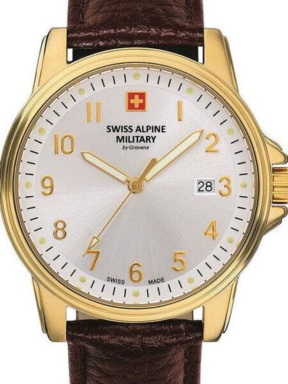 С ремешком Мужские наручные часы с коричневым кожаным ремешком  Swiss Alpine Military 7011.1512 mens 40mm 10ATM