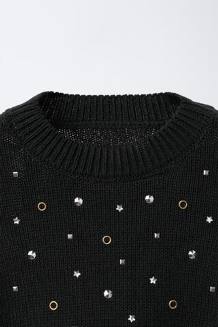 ZARA ДЖЕМПЕР С ВЫРЕЗАМИ И СТРАЗАМИ, ЧЕРНЫЙ