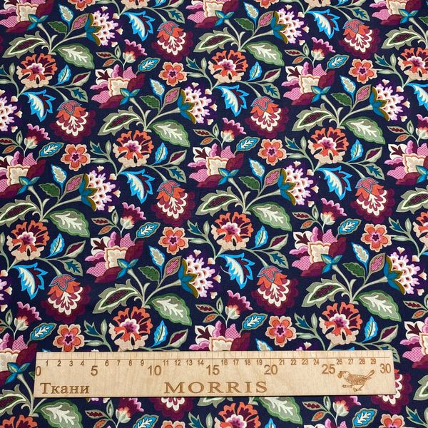 ЦВЕТОЧНЫЙ УЗОР НА ЧЕРНОМ 100% хлопок Handmade Fabrics 4