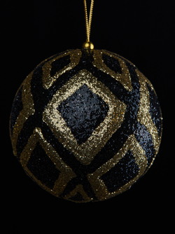 Шар с узором ромб 10см ChristmasDeLuxe черный с золотом