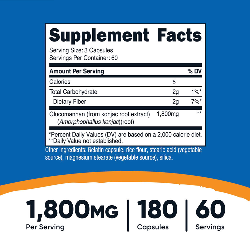Nutricost, Экстракт корня глюкоманнана конжака, 180 капсул (600 мг в 1 капсуле)