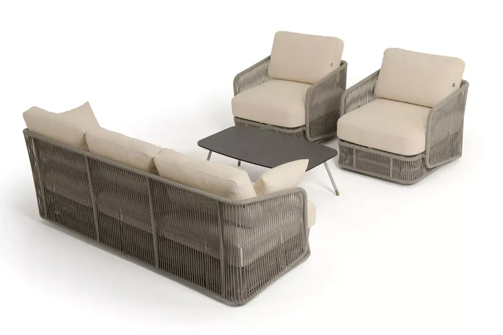 "Альбано" лаунж-зона 5-местная плетеная из роупа (веревки), каркас алюминиевый светло-серый, роуп серый меланж