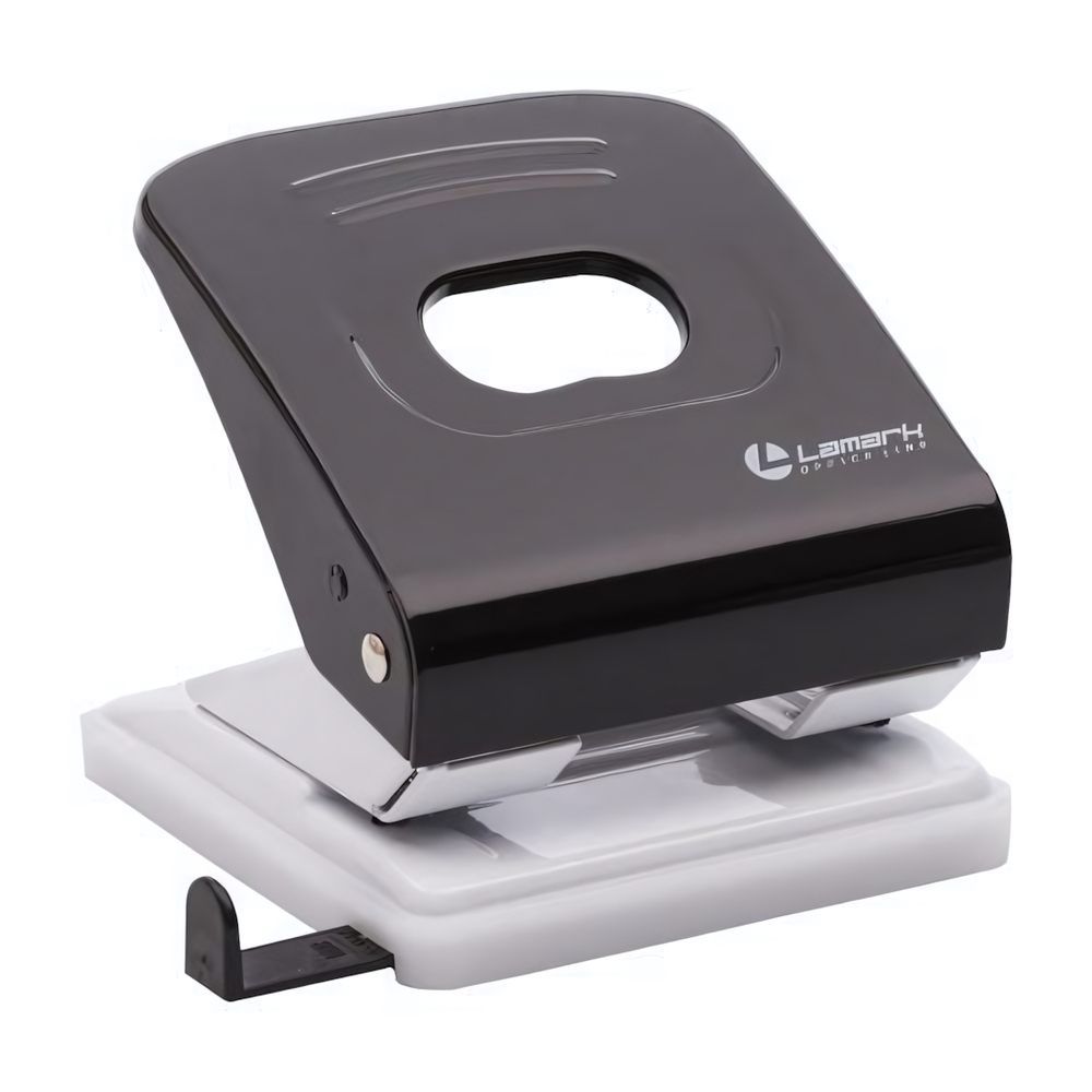 Дырокол 30л с линейкой Mettallic черный (Lamark)