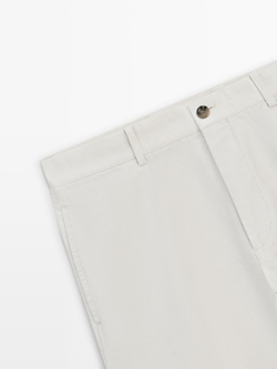 Massimo Dutti Зауженные брюки из хлопка и льна, экрю