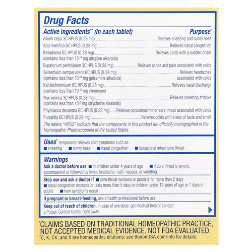 Boiron, ColdCalm®, для детей от 4 лет, с нейтральным вкусом, 60 таблеток для рассасывания