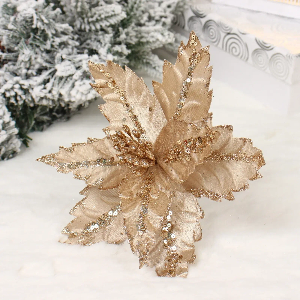 Украшение новогоднее «Пуансеттия - Узоры» 24 см, Шампань