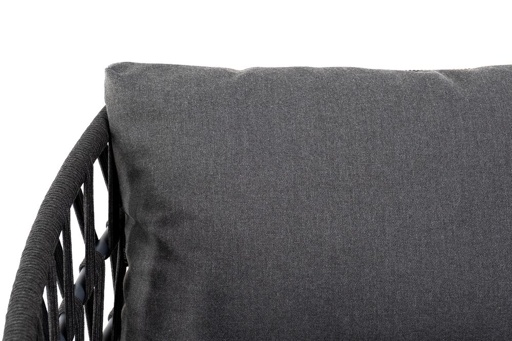 "Диего" диван 2-местный плетеный из роупа, каркас алюминий темно-серый (RAL7024) муар, роуп темно-серый круглый, ткань темно-серая 027