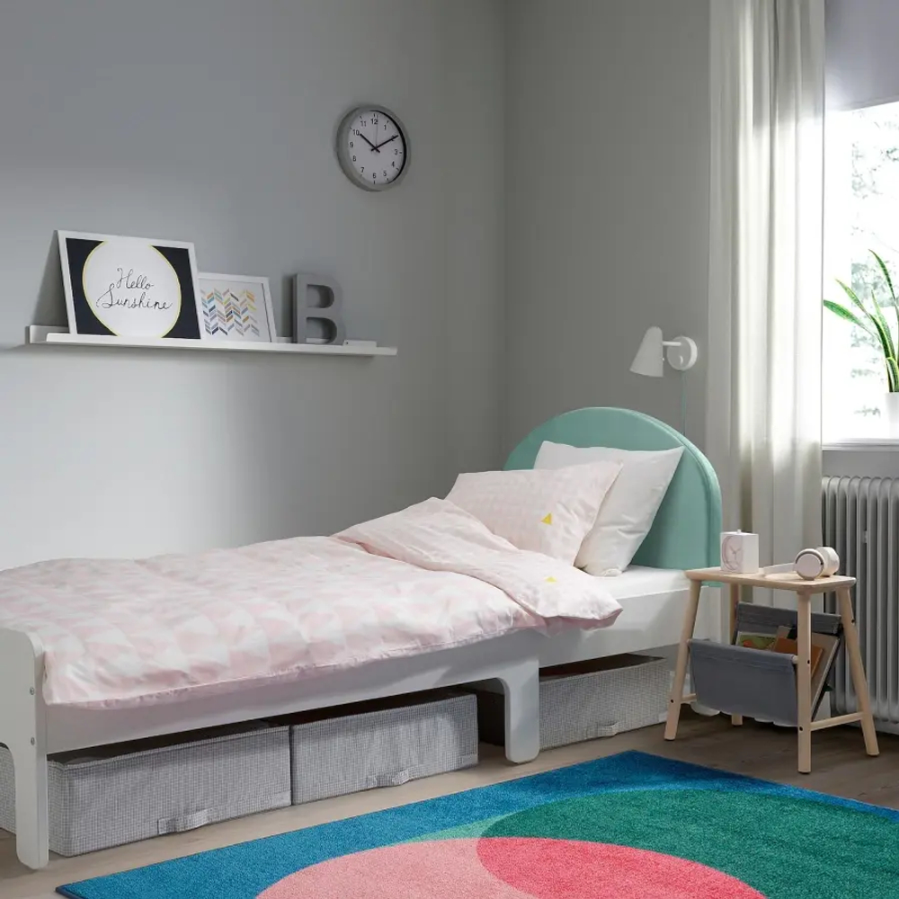Выдвижной каркас кровати - SLÄKT/SLАKT  IKEA/ СЛЭКТ ИКЕА, 205х91х71 см, белый/зеленый