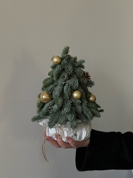 Елочная композиция h25см - в золотых оттенках с гирляндой