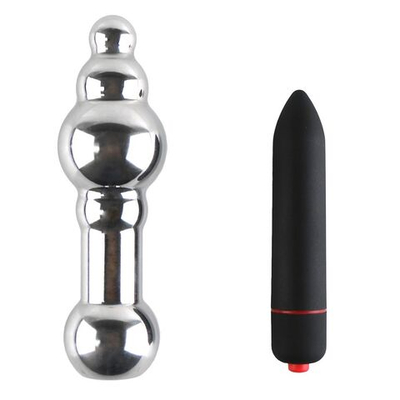 Серебристая анальная пробка IN T1 с вибрацией - 11,5 см. (Цвет: серебро)