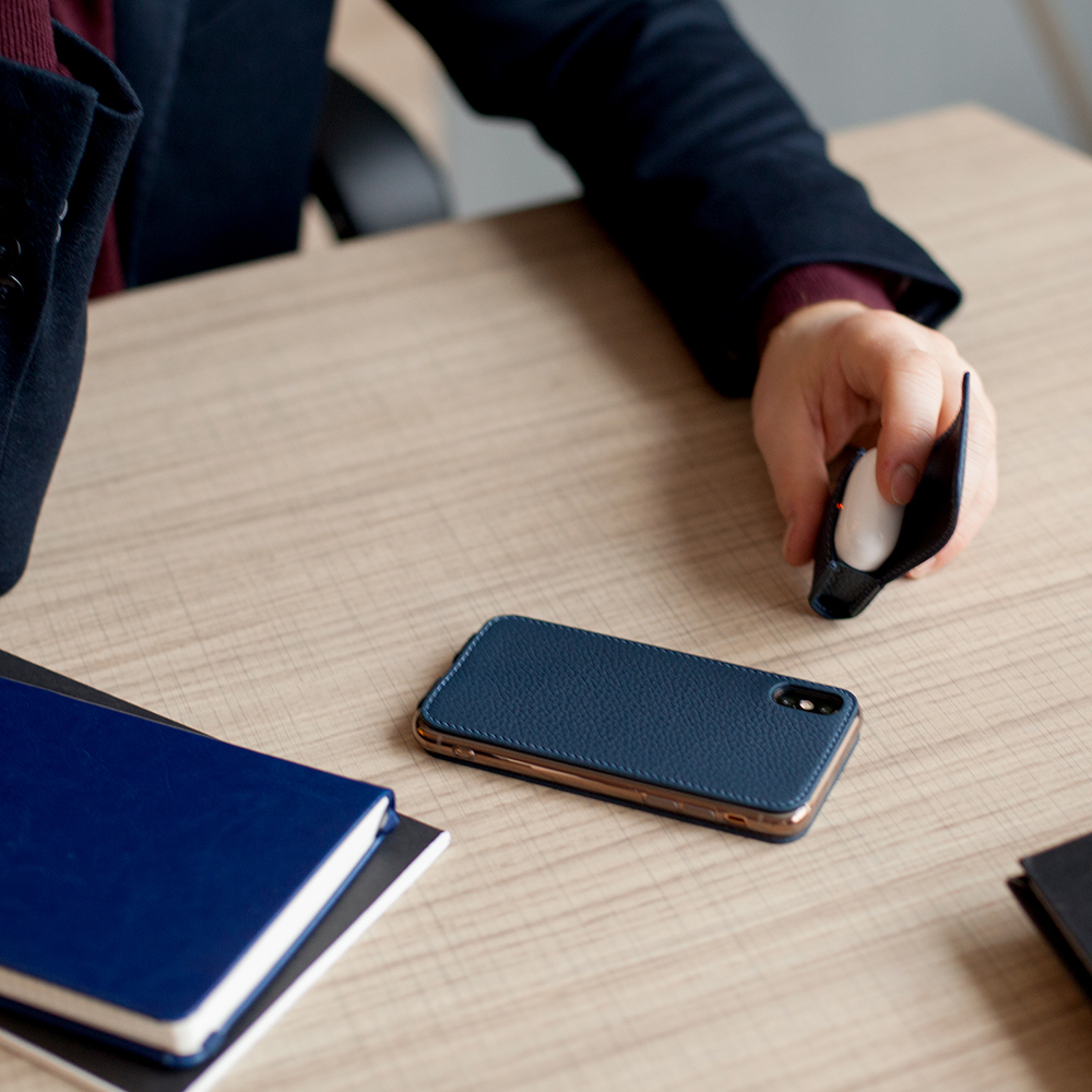 Чехол для iPhone X/XS из натуральной кожи теленка, цвета синий