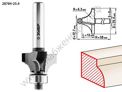ЗУБР 25.4x13мм, радиус 6.3мм, фреза кромочная калевочная №1