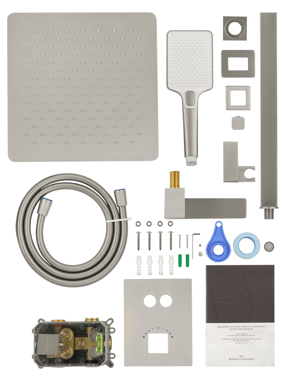 Душевая система с термостатом встраиваемая WONZON & WOGHAND, Брашированный никель (WW-88929003-BN)
