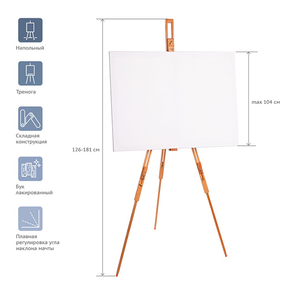 Мольберт полевой тренога Гамма "Студия", 86*84*126(181)см, бук