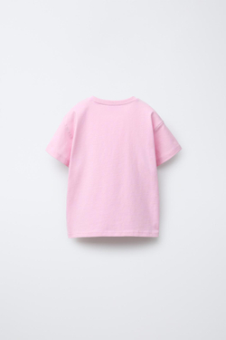 ZARA ФУТБОЛКА С КАРМАНОМ «СЕРДЦЕ» И ПРИНТОМ, БЛЕДНО-РОЗОВЫЙ