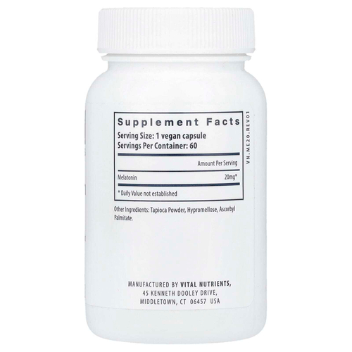 Vital Nutrients, Мелатонин, 20 мг, 60 веганских капсул