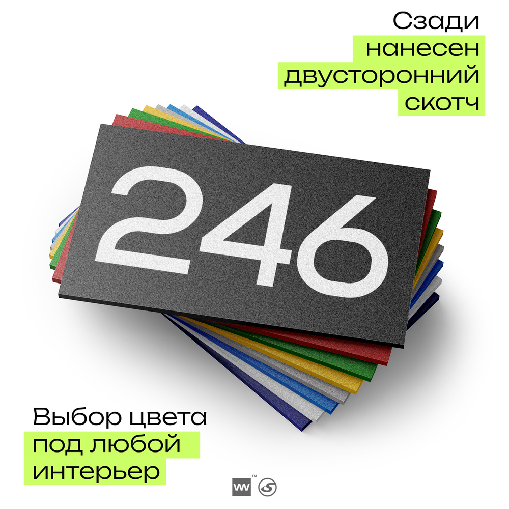 Номер на дверь 246, табличка на дверь для офиса, квартиры, кабинета, аудитории, склада, черная 120х70 мм, Айдентика Технолоджи