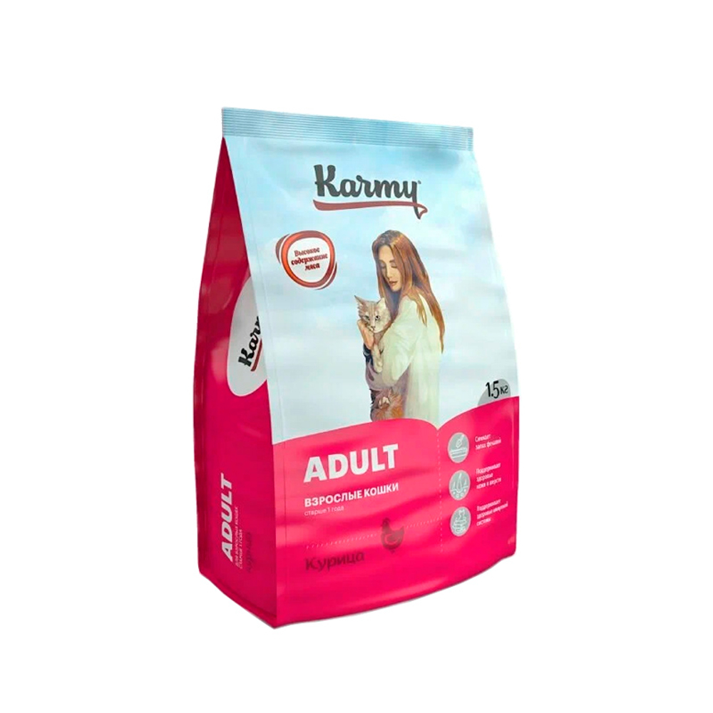 Сухой корм для взрослых кошек старше 1 года с Курицей Karmy Adult