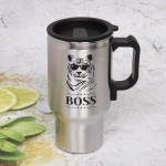 Термокружка 450мл, с подогревом от прикуривателя «BOSS» Тигр Серп и молот