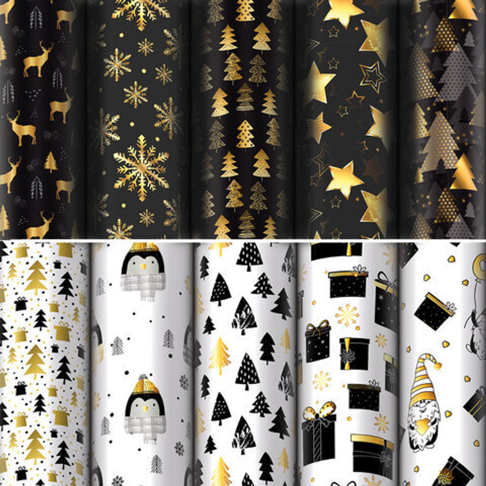 Бумага упаковочная НГ Black.Gold.White 70*100см  ассорти 1 шт