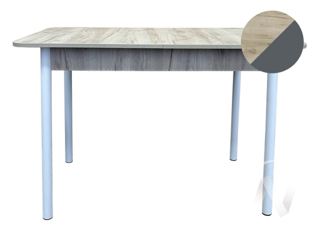 Стол раздвижной Статус (опоры белый/ЛДСП дуб крафт серый; кромка графит)
