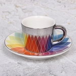 Кофейная пара (зеркальная кружка 90мл+блюдце) анаморфный дизайн «Радуга»