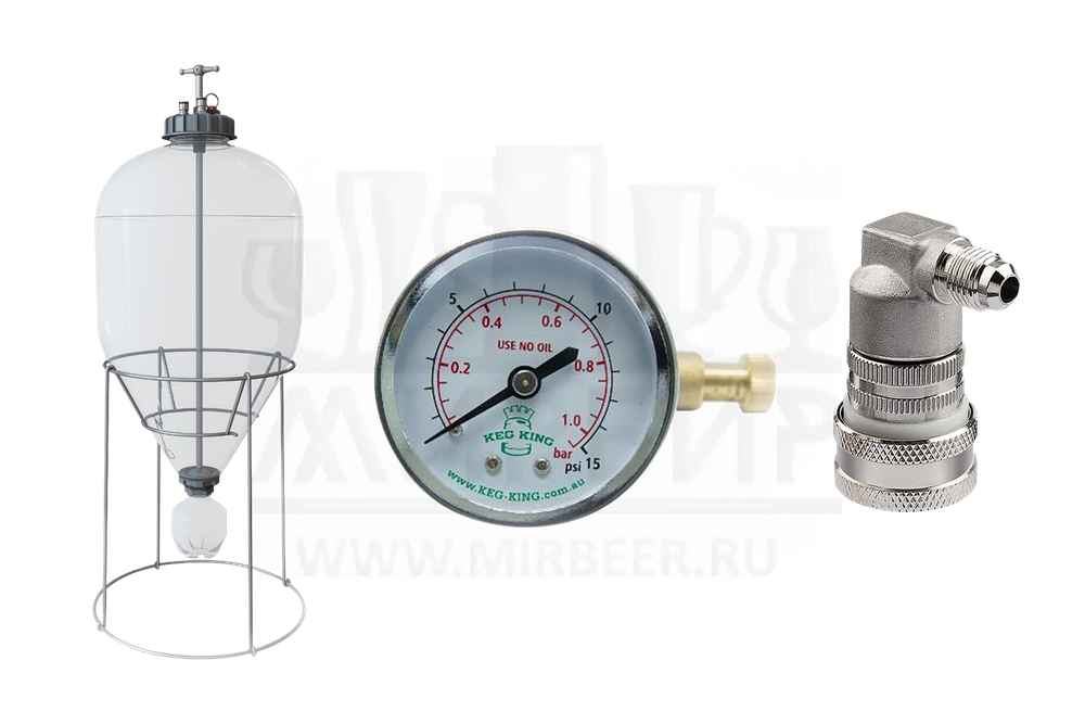 Комплект: ЦКТ Fermenter King Gen 3, 35 л + манометр + фитинг газовый с резьбой