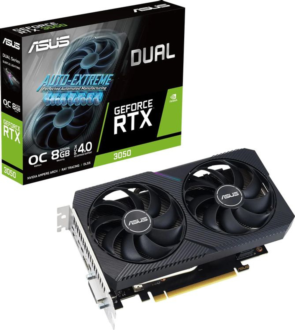 Видеокарта ASUS NVIDIA  GeForce RTX 3050 DUAL-RTX3050-O8G-V2 8ГБ Dual, GDDR6, OC,  Ret