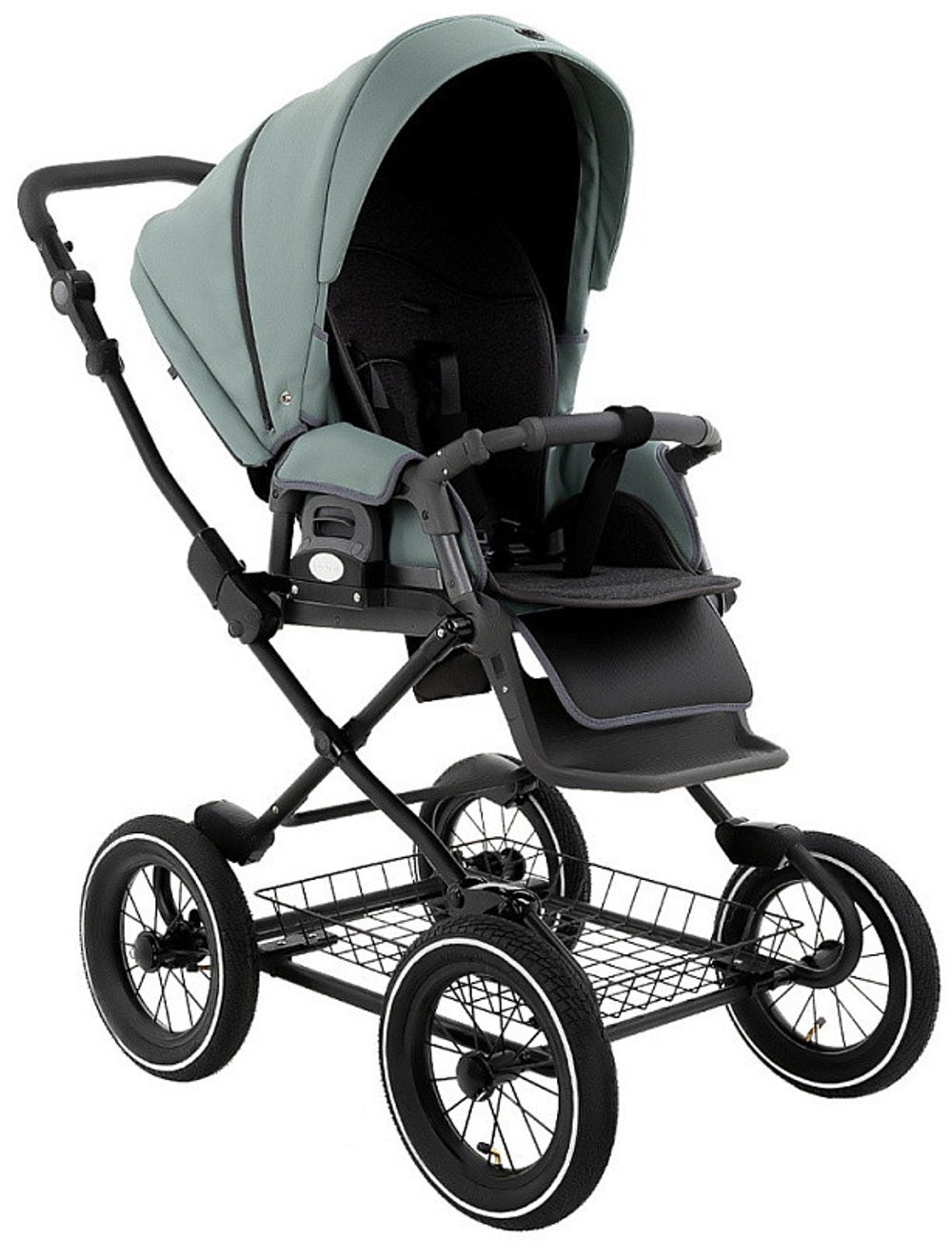 Детская коляска Roan Bass Next Classic Кожа d12 3 в 1 с автокреслом Elo Lux EduSky Grey RCL303/1 Misty Mint/Grey