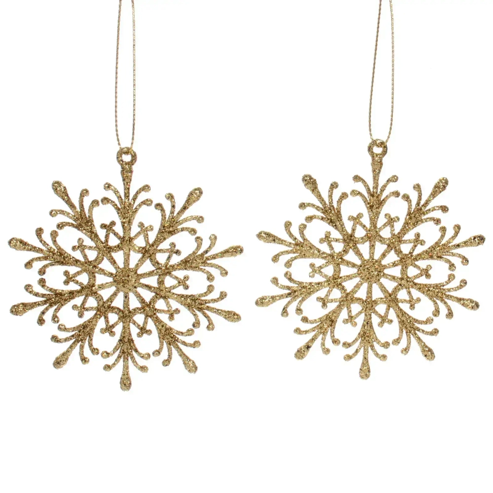 Подвески в блестках «Снежинки волшебные» 9 см (набор 2шт), золото