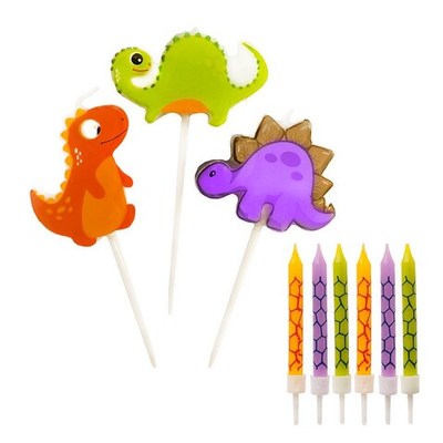 Свечи фигурные с держателями «Динозаврики» 6 см, 9 шт