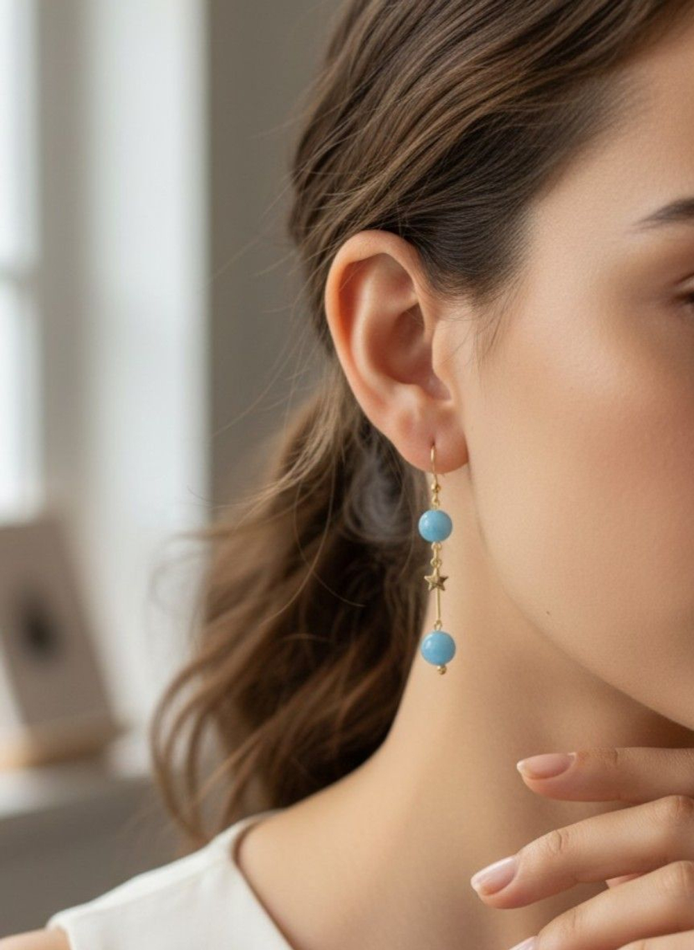 Серьги подвески голубой кварц