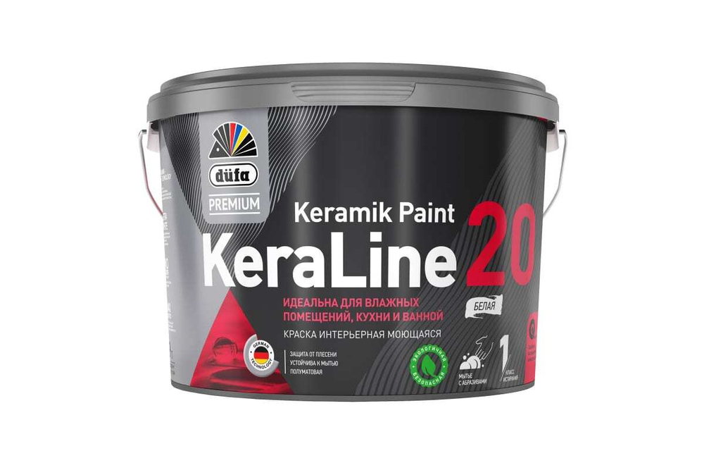 Краска для влажных помещений Dufa Premium KeraLine Keramik Paint 20 полуматовая белая база 1