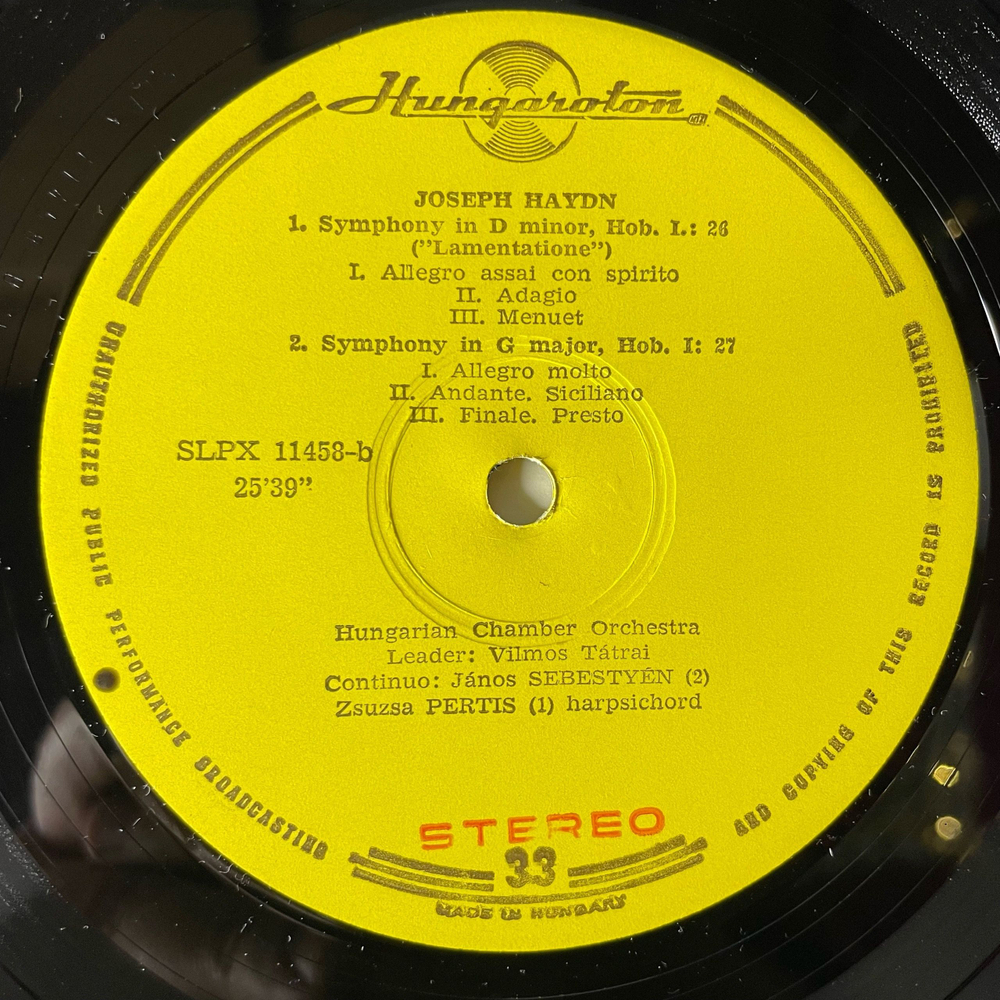 Винтажная виниловая пластинка LP Joseph Haydn Йозеф Гайдн, Hungarian Chamber Orchestra, Симфонии No.45, 26, 27 (Венгрия 1971)
