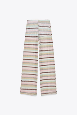 ZARA БРЮКИ В ПОЛОСКУ С МЕТАЛЛИЗИРОВАННОЙ НИТЬЮ, РАЗНОЦВЕТНЫЙ