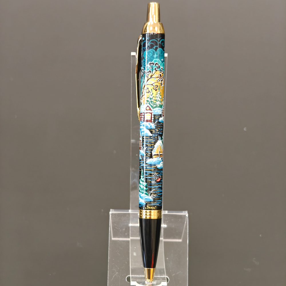 Ручка "Деревенский пейзаж" с ручной росписью Палех в коробке