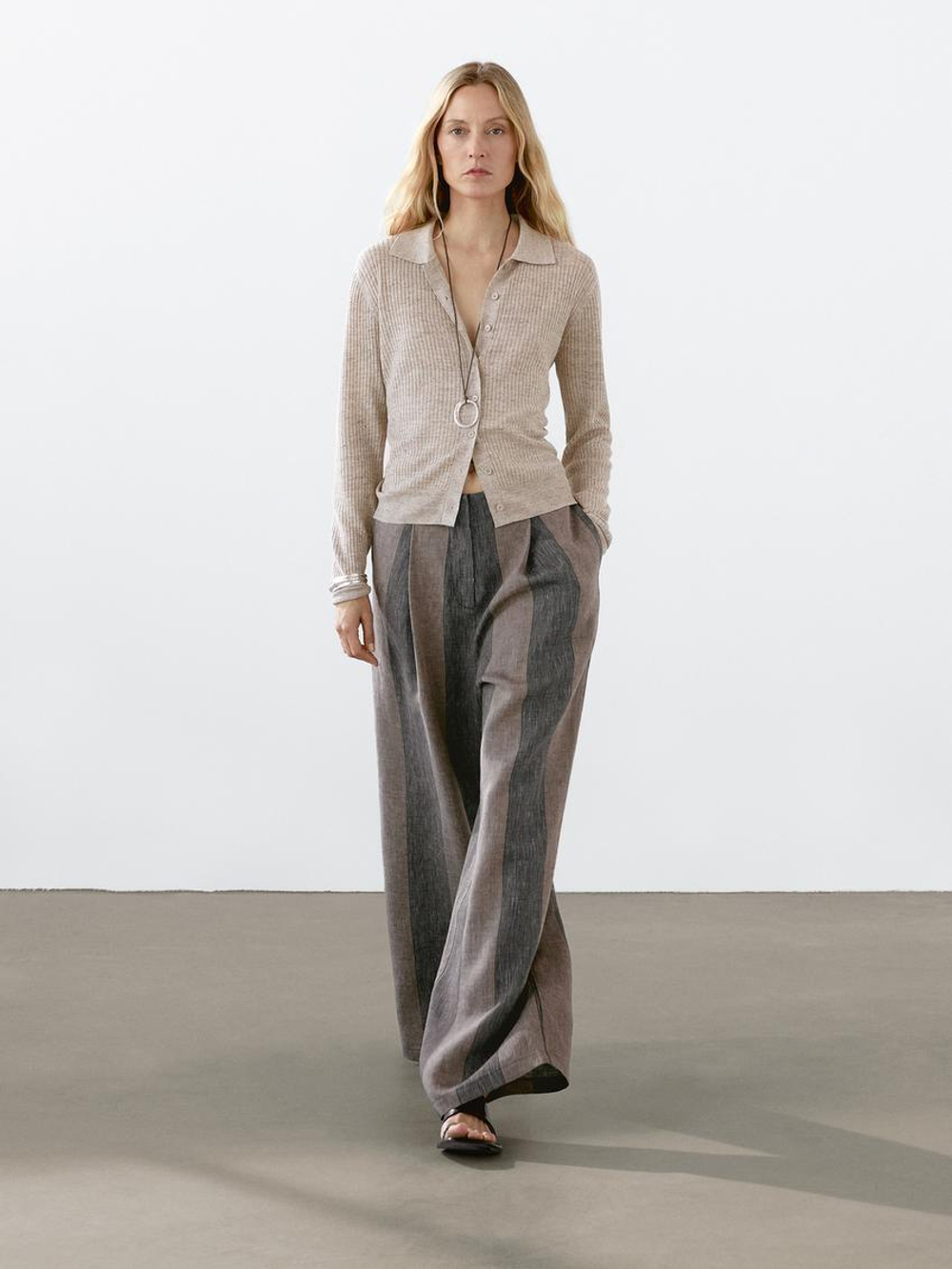 Massimo Dutti Кардиган из смесового льна с меланжевым узором, серый