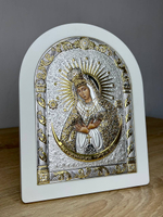 Остробрамская БМ, икона арочная, белое дерево 175х225